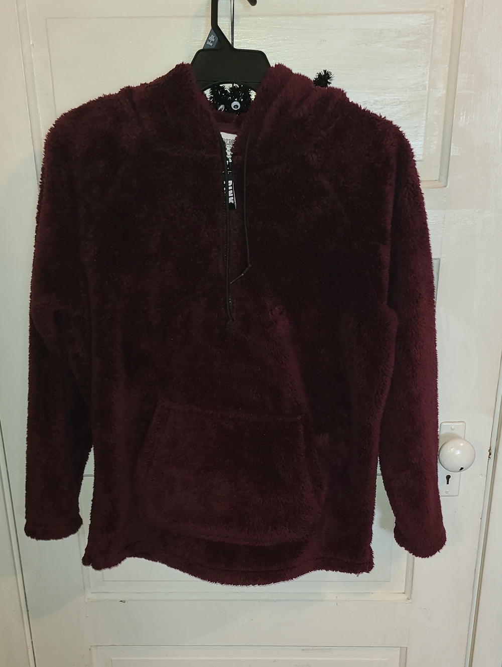 PINK Victoria's Secret Plush Half-Zip Hooded Pullover - Deep Burgundy
